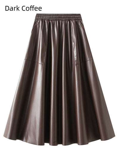 Retro Style Large Pocket Leather Skirt