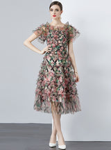 Floral High Waist Gauze Holiday Dress