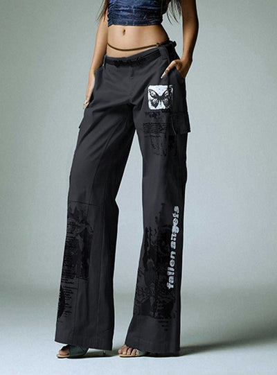 Graffiti Printed Low Waist Straight Pants