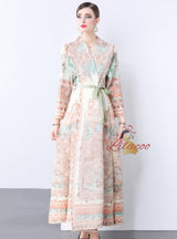 Pleats Loose Large Print Dress Coat