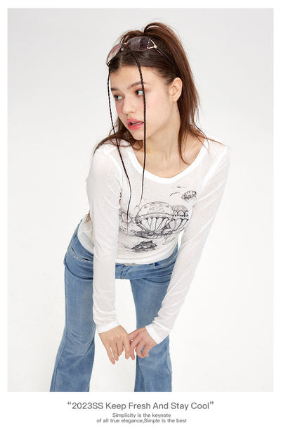 Printed Long Sleeve Shirt T-shirt