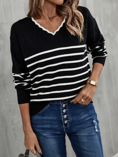 Pullover Shirt V-neck Striped Sweater