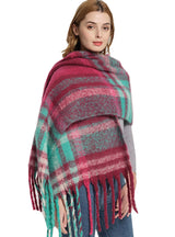 Women Plaid Fringed Scarf