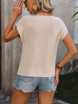 Round Neck Pocket Short Sleeve Sweater