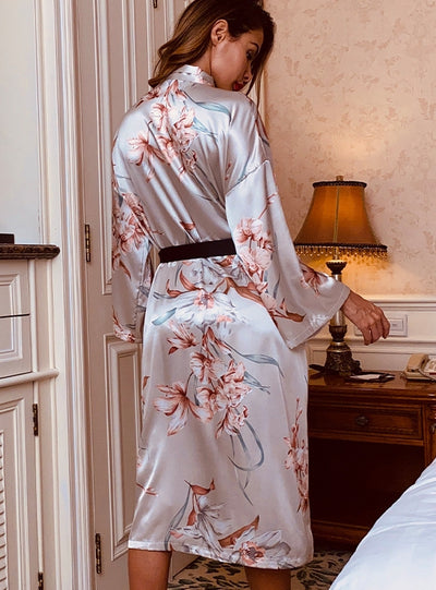 Silk Printed Long-sleeved Nightgown