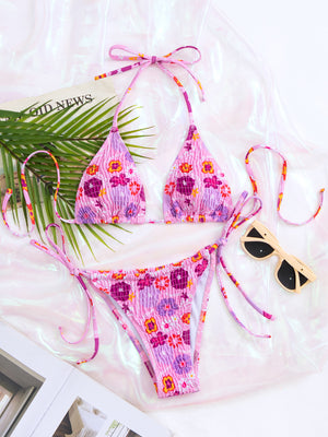 Printed Tying Rope Split Beach Bikini