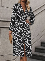 Long Sleeve Geometric Print Dress