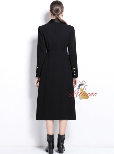 Suit Collar Double-breasted Button Long Coat Dress