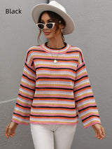 Spliced Loose Round Neck Striped Sweater