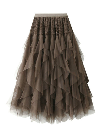 Irregular Slim Mesh Cake Skirt