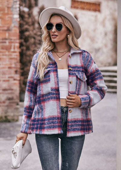 Plaid Short Woolen Thick Coat