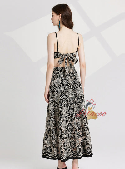 Heavy Industry Embroidery Backless Stitching Sling Dress