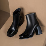 Square-headed Thick-heel Spliced Waterproof Platform Booties