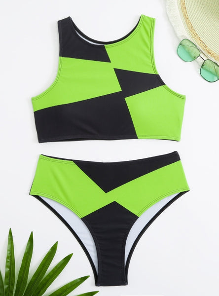 Color Matching Split Swimsuit High Waist Bikini