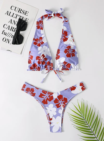 Split Swimsuit Printed Suspender Bikini