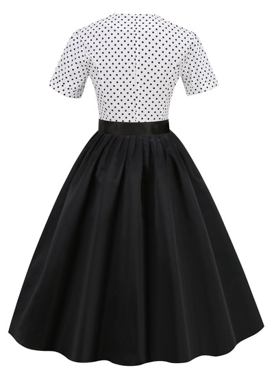 Retro Polka-dot Short-sleeved Round Neck Dress