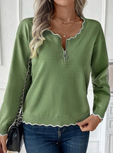 Round Neck Leisure Pullover Zipper Color Contrast Sweater