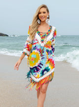 Sexy Printed Floral Fringed Beach Bikini Cover Up