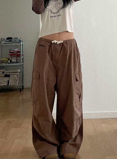 Loose Low Waist Pocket Slacks Pant