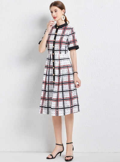 Retro Plaid Striped Dress With Belt