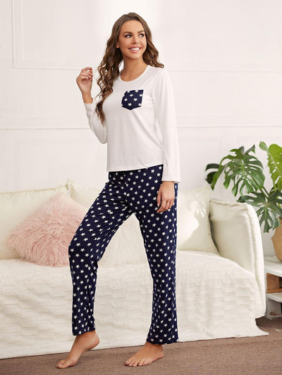 Long-sleeved Top Polka-dot Trousers Pajamas Suit