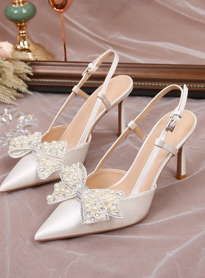 Bow Pearl Stiletto Heels Sandal