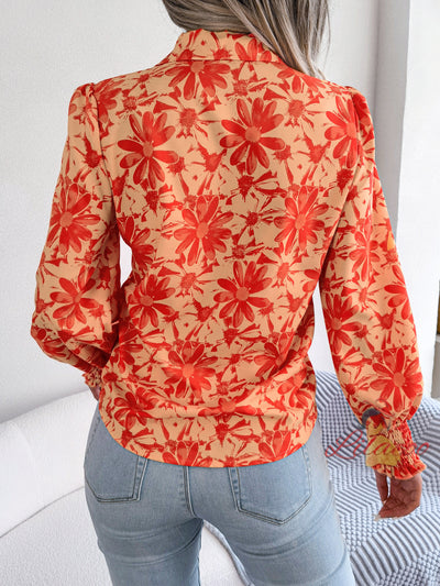 Leisure Lantern Sleeve Flower Lpel Shirt