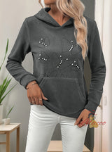 Women Casual Beaded Hoodie Top