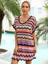 Holiday Seaside Mosaic Color Hollow Beach Cover Up