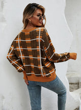 Women Chequer Pullover Sweater