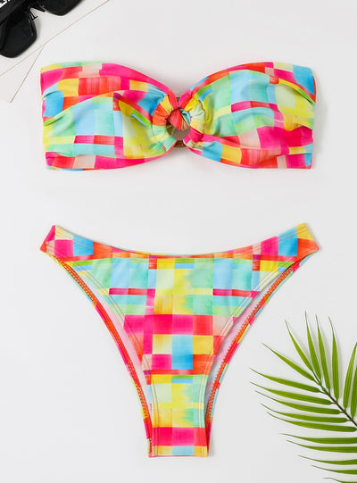 Retro Sexy Tube Top Printed Bikini