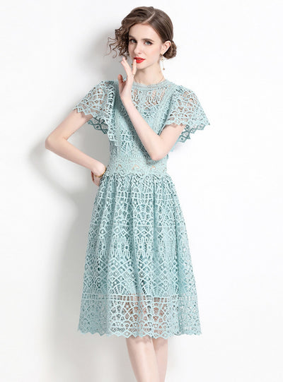 Heavy Crocheted Lace Short Sleeve Dress