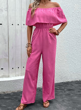 Summer Wide-leg Off the Shoulder Solid Color Jumpsuit