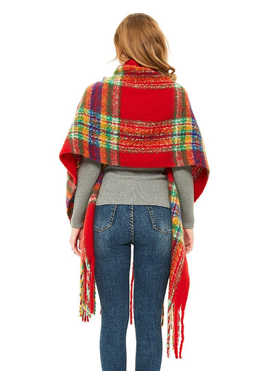 Warm Thick Fringed Plaid Scarf