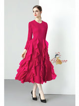 Women Long-sleeved Pleats Slim Dress