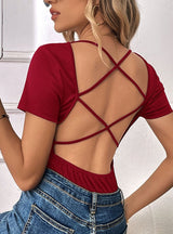 Sexy Backless Slim Short Sleeve T-shirt