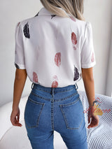 Short-sleeved Feather Print Short Sleeve Shirt