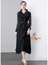 Heavy Industry Wave Edge Long Coat +V-neck Two-piece Suit