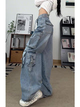 Wide Leg Pockets High Waist Loose Jeans