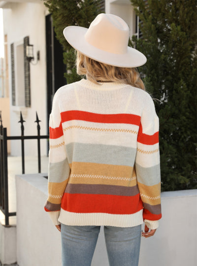 Spliced Round Neck Loose Long-sleeved Sweater