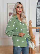 Polka Dot Printed Lantern Sleeve Long Sleeve Shirt