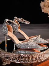 Beaded Pointed Sequined High Heels Shoes