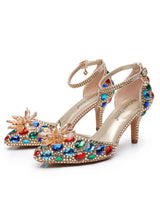 7 cm Thin-heeled Pointed Crystal Glass Sandal