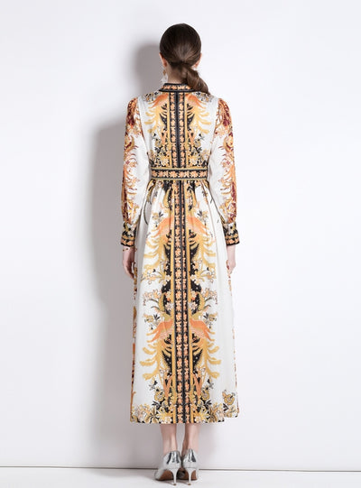 Double-breasted Printed Palace Style Dress