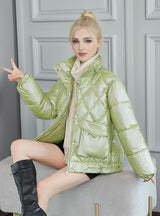 Cotton-padded Stand-up Collar Bright Thick Short Coat