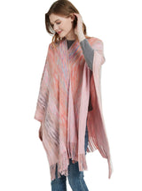 Gradient Knitted Fringed Split Shawl