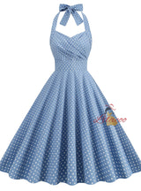 Retro Contrast Polka-dot Halter Dress