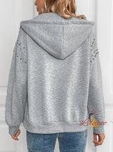 Solid Color Rivet Leisure Hooded Long Sleeve Jacket