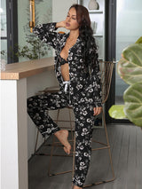 Fall/Winter Lapel Long Sleeve Pants Pajama Set