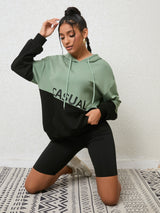 Contrast Hooded Round Neck Pullover Long Sleeve Top